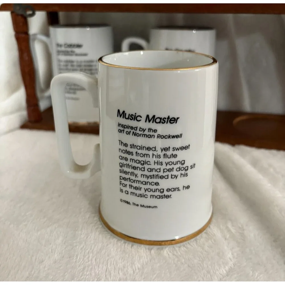 Vintage Norman Rockwell 1985-86 Mugs & Wooden Holder